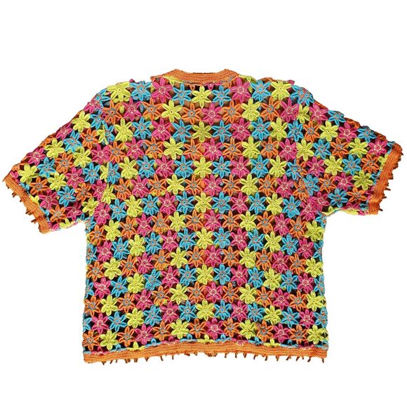 VTG Crochet Sweater XL Floral Colorful Embellished Cardigan Berek Takako Sakon - Picture 14 of 16